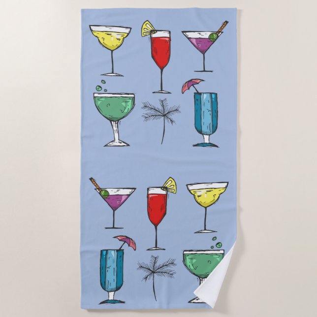 Fun Colorful Cocktails Drinks Margaritas Summer  Beach Towel (Front)