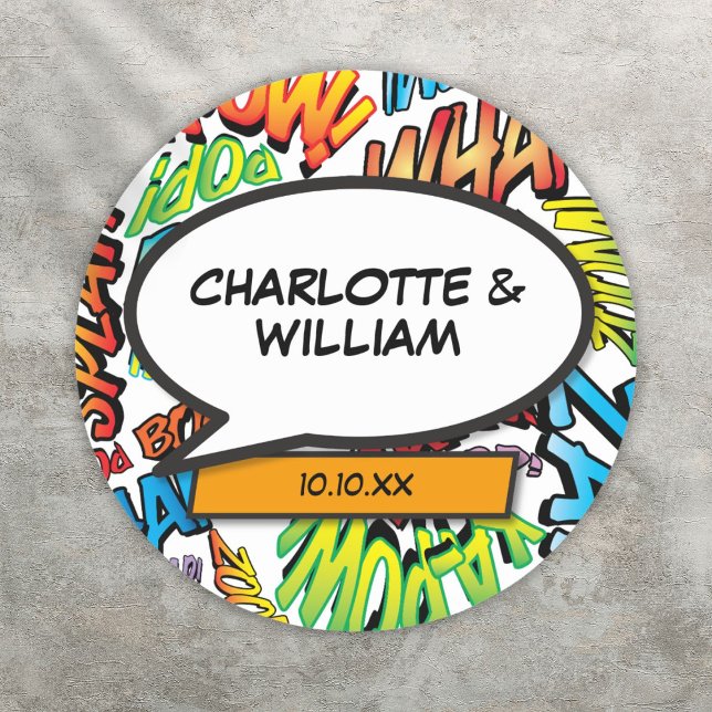 Fun Colorful Comic Book Speech Bubble Classic Round Sticker (Fun Colorful Comic Book Speech Bubble Classic Round Sticker)