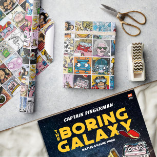 Fun Colorful Comic Characters Cartoon Grid Pattern Wrapping Paper