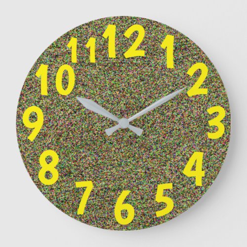 Fun Colorful Confetti Background Yellow Numbers Large Clock