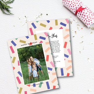 Fun Colorful Confetti Happy New Year One Photo Holiday Card