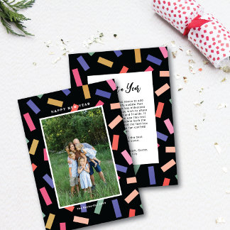 Fun Colorful Confetti Happy New Year One Photo Holiday Card