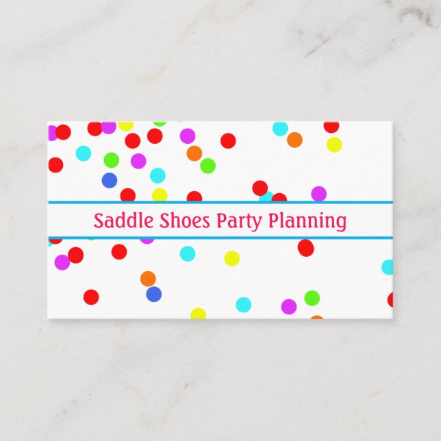Fun, Colorful Confetti Party Planner Business Card (Front)
