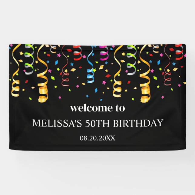 Fun Colorful Confetti Ribbon Birthday Welcome Banner (Horizontal)