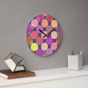 Fun Colorful Contemporary Polka Dots Art Pattern Large Clock