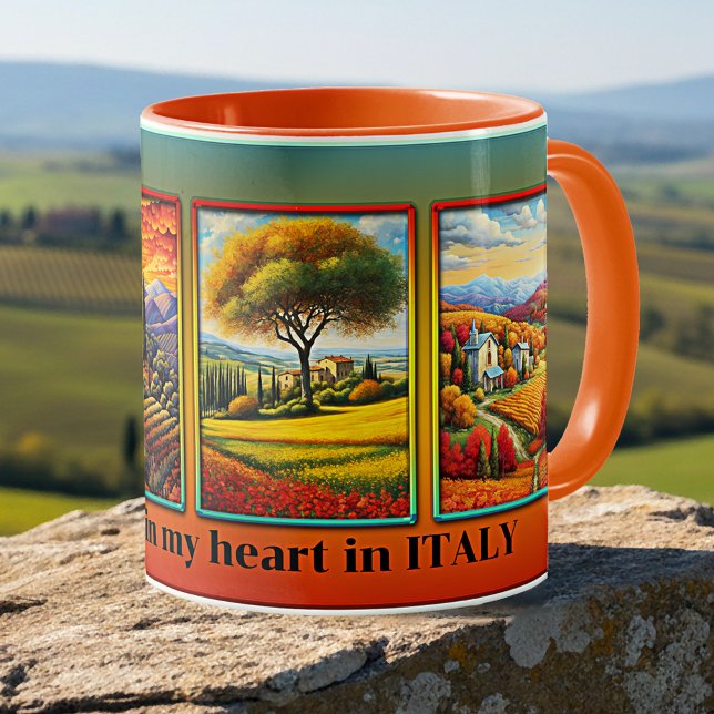 Fun Colorful Custom Italian Art Coffee Mug (Mug featuring paintings of Italy (or your custom illustrations or photos) on a colorful background)