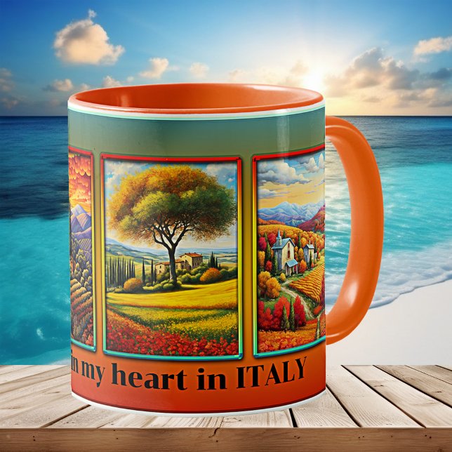 Fun Colorful Custom Italian Art Coffee Mug (Mug featuring paintings of Italy (or your custom illustrations or photos) on a colorful background)