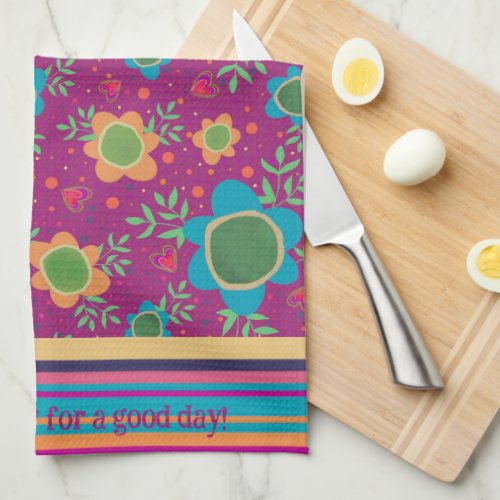 Fun Colorful Customized Quote Floral  Kitchen Towel