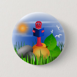Fun Colorful Cute Bookworm Book Worm Round Buttons
