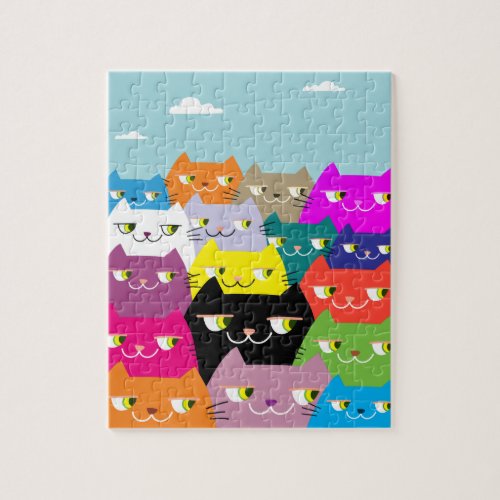Fun Colorful Cute Doodle Cat Illustrations Kids Jigsaw Puzzle