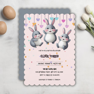 Fun Colorful Cute Hoppers Bunny Baby Shower Invitation