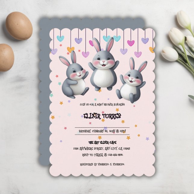 Fun Colorful Cute Hoppers Bunny Baby Shower Invitation (Creator Uploaded)