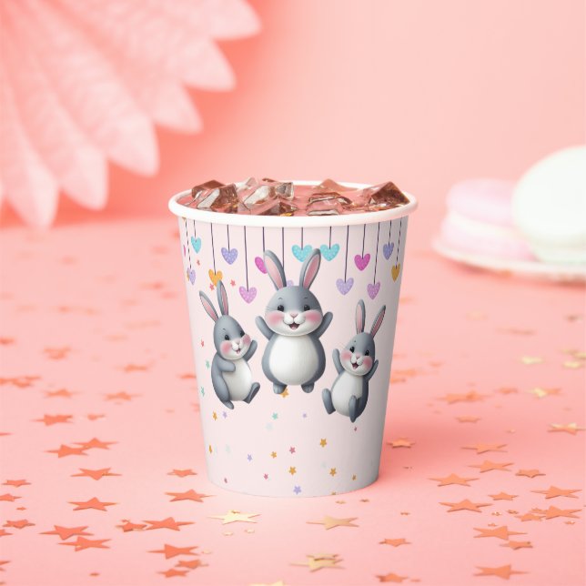 Fun Colorful Cute Hoppers Bunny Baby Shower Paper Cups (Insitu)