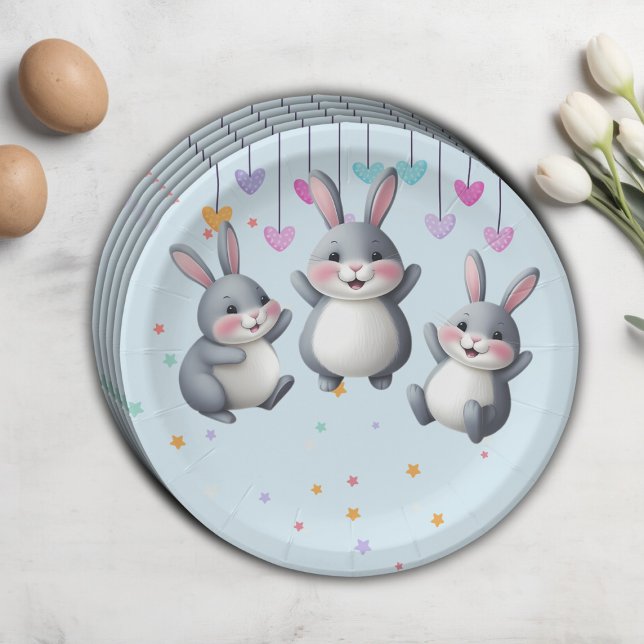 Fun Colorful Cute Hoppers Bunny Baby Shower Paper Plates (Creator Uploaded)