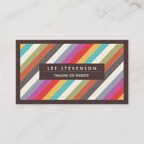 Fun Colorful Diagonal Stripes Pattern Business Card
