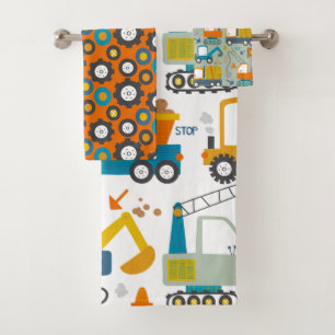 Fun Colorful Digger Truck Pattern Bath Towel Set