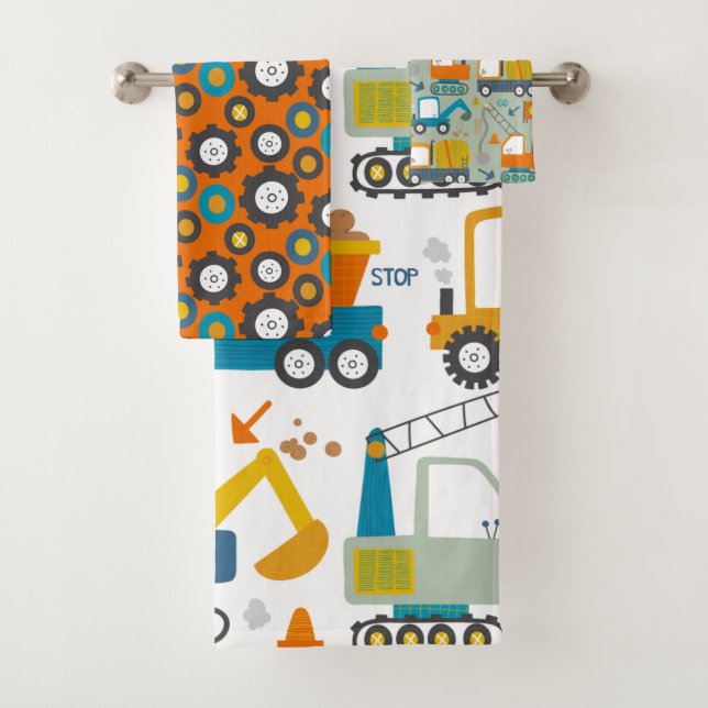 Fun Colorful Digger Truck Pattern Bath Towel Set (Insitu)