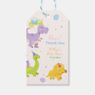 Fun Colorful Dinosaur Balloon Party Baby Shower Gift Tags