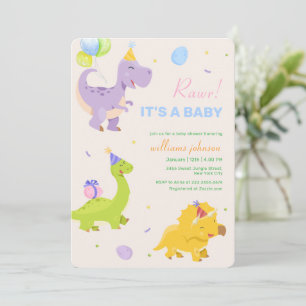 Fun Colorful Dinosaur Balloon Party Baby Shower Invitation