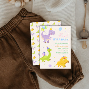 Fun Colorful Dinosaur Balloon Party Baby Shower Invitation
