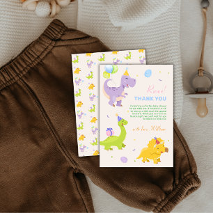 Fun Colorful Dinosaur Balloon Party Baby Shower Thank You Card