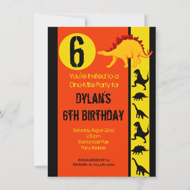 Fun Colorful Dinosaur Birthday Party Invitations (Front)