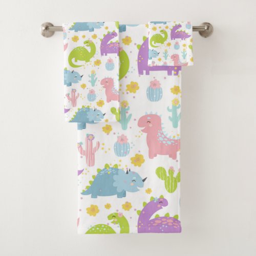 Fun Colorful Dinosaur Pattern Bath Towel Set
