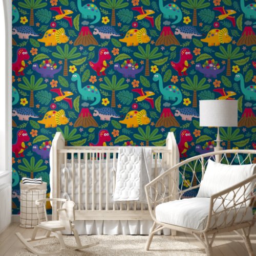 Fun Colorful Dinosaur Pattern Wallpaper
