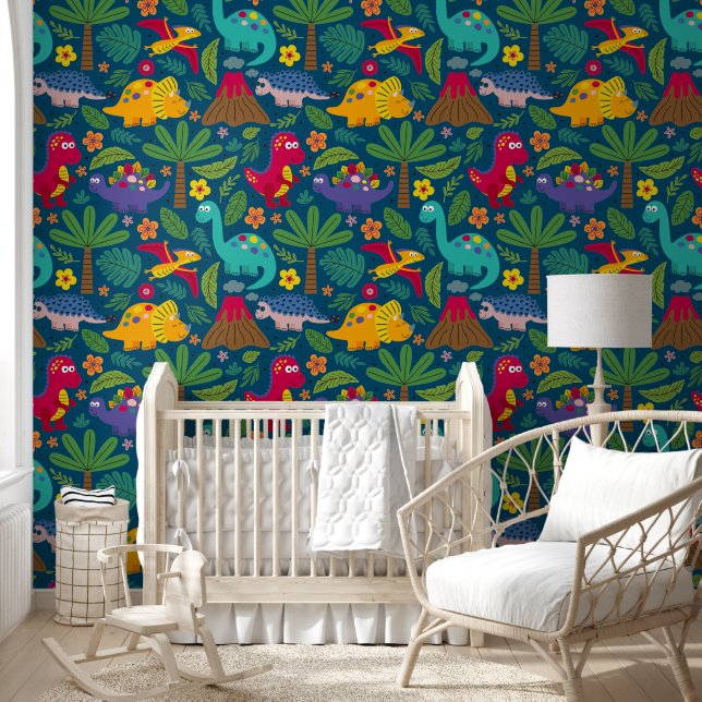 Fun Colorful Dinosaur Pattern Wallpaper (Kids)