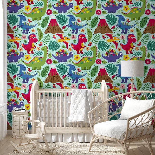 Fun Colorful Dinosaur Pattern Wallpaper (Kids)