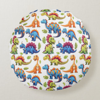 Fun Colorful Dinosaur Themed Dino-Mite Round Pillow