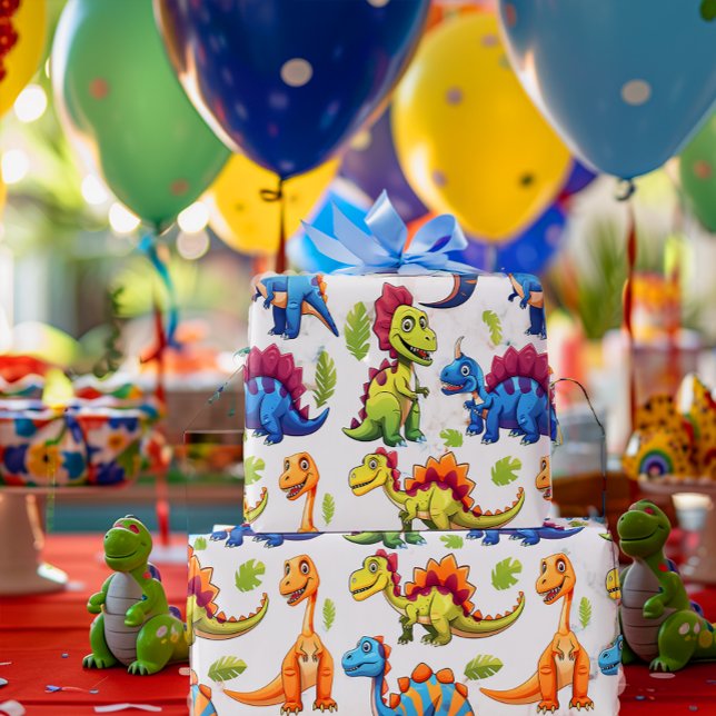 Fun Colorful Dinosaur Themed Dino-Mite  Wrapping Paper (Festive Dinosaur Gift Wrap)