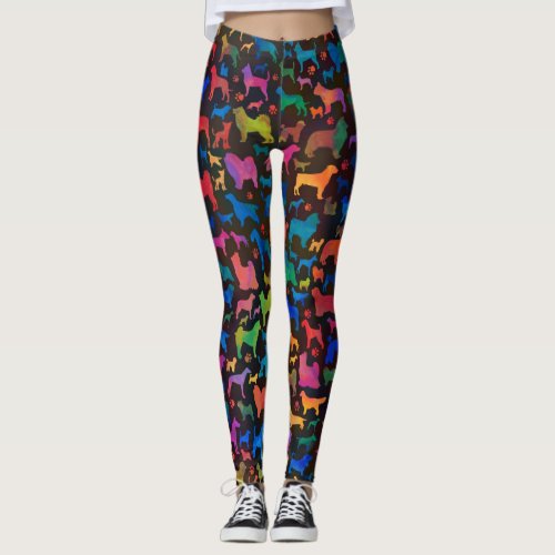 Fun Colorful Dog breeds Silhouettes Pattern Leggings