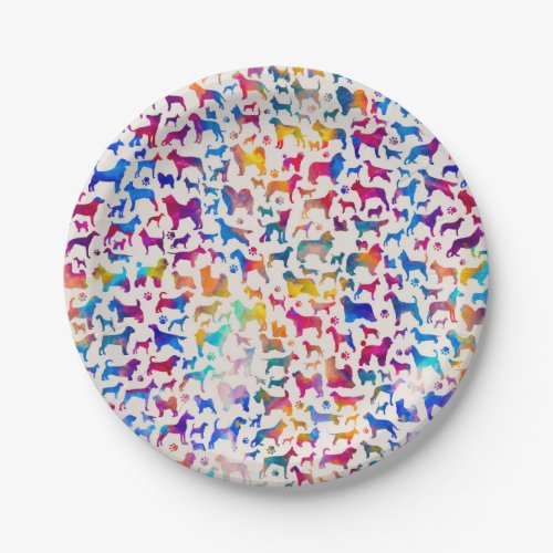 Fun Colorful Dog breeds Silhouettes Pattern Paper Plates