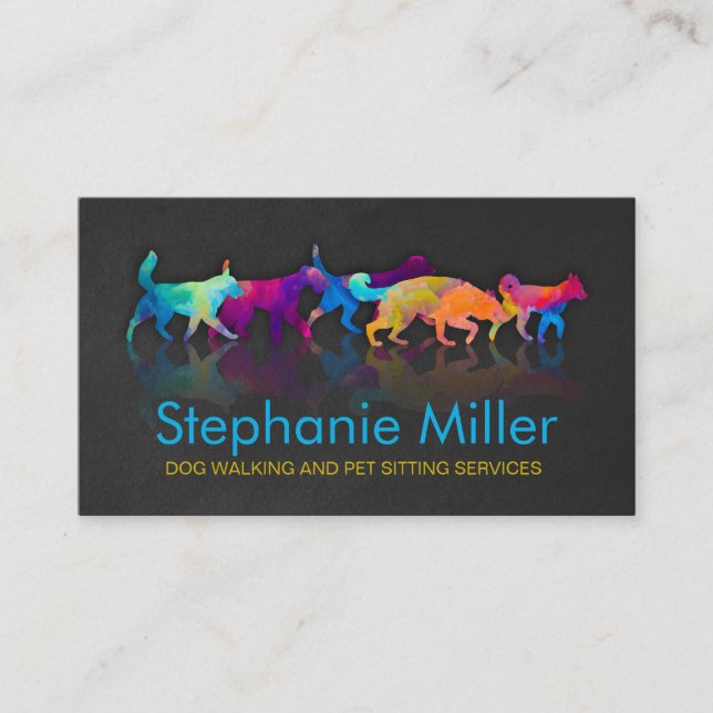 Fun Colorful Dogs - Dog Walker Business Card (Front)