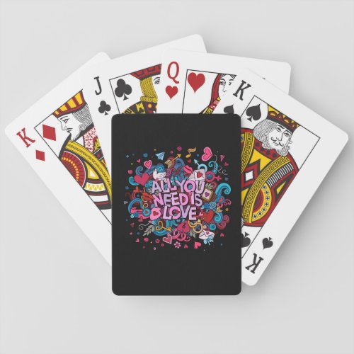 Fun Colorful Doodle Art I love You Words Valentine Playing Cards