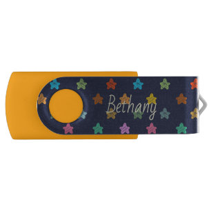 Fun Colorful Doodle Stars on Blue Personalised Flash Drive