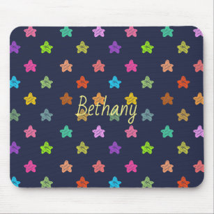 Fun Colorful Doodle Stars on Blue Personalised Mouse Pad