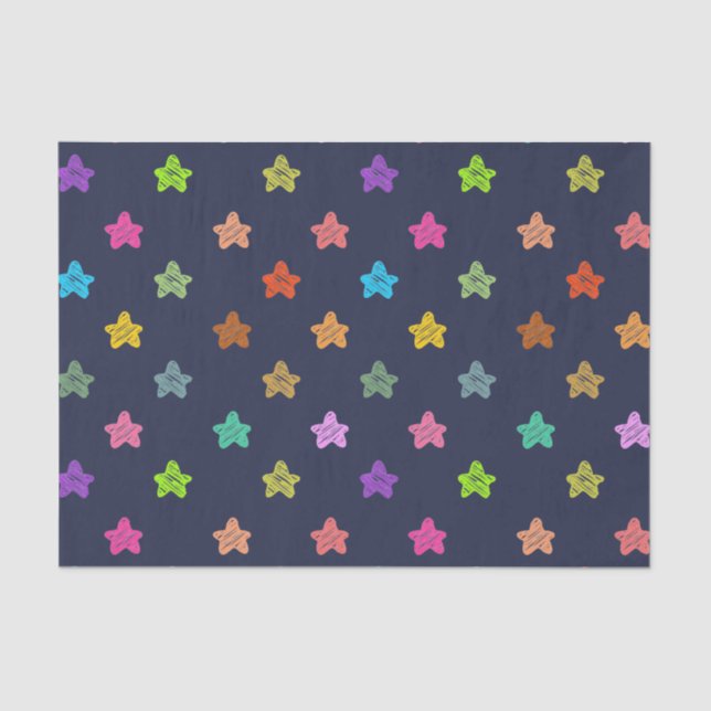 Fun Colorful Doodle Stars on Dark Blue Tissue Paper (Front)