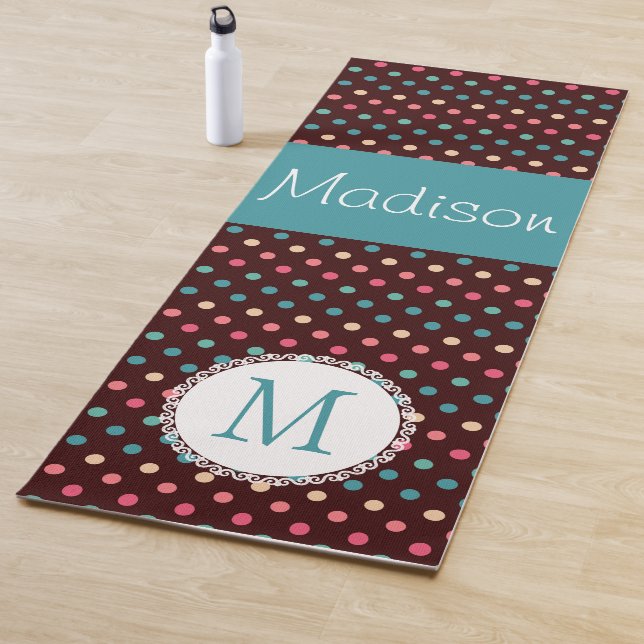Fun Colorful Dots Girly Trendy Monogram Yoga Mat (In Situ)