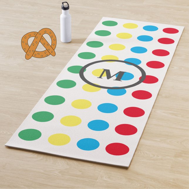 Fun Colorful Dots Pattern Monogram Yoga Mat (Add fun to your exercise routine with this colorful dots retro monogram yoga mat!)