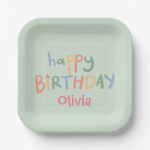 Fun colorful Editable Kids Birthday Party Paper Plates