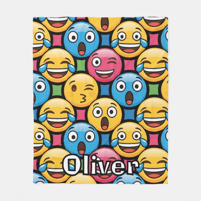 Fun Colorful Emoji Faces Fleece Blanket (Front)