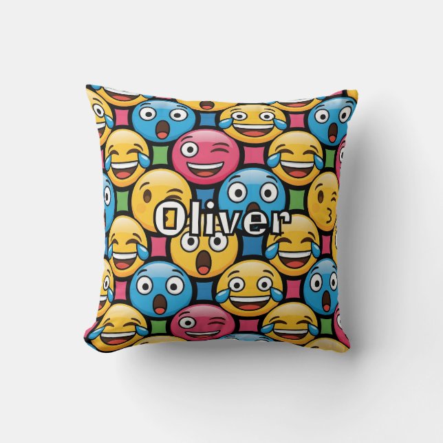 Fun Colorful Emoji Faces Throw Pillow (Front)