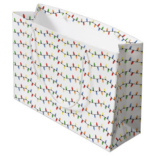 Fun Colorful Festive Holiday Tree Lights Pattern Large Gift Bag