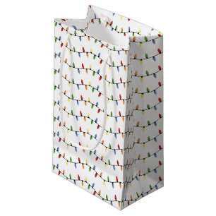 Fun Colorful Festive Holiday Tree Lights Pattern Small Gift Bag