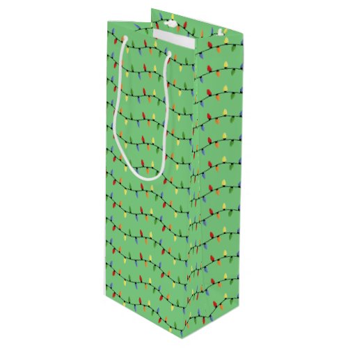 Fun Colorful Festive Holiday Tree Lights Pattern Wine Gift Bag