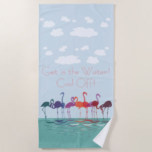 Fun Colorful Flamingos Get in the Water Beach Towel