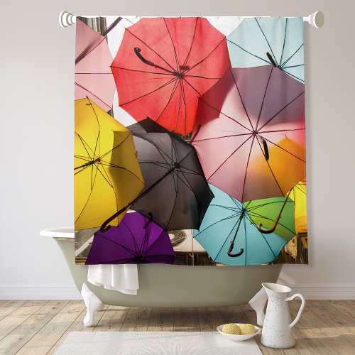 Fun Colorful Floating Umbrellas Shower Curtain