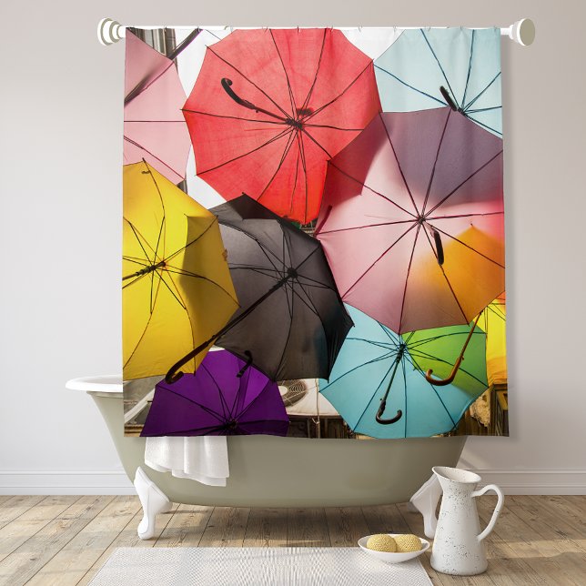 Fun Colorful Floating Umbrellas Shower Curtain (Creator Uploaded)